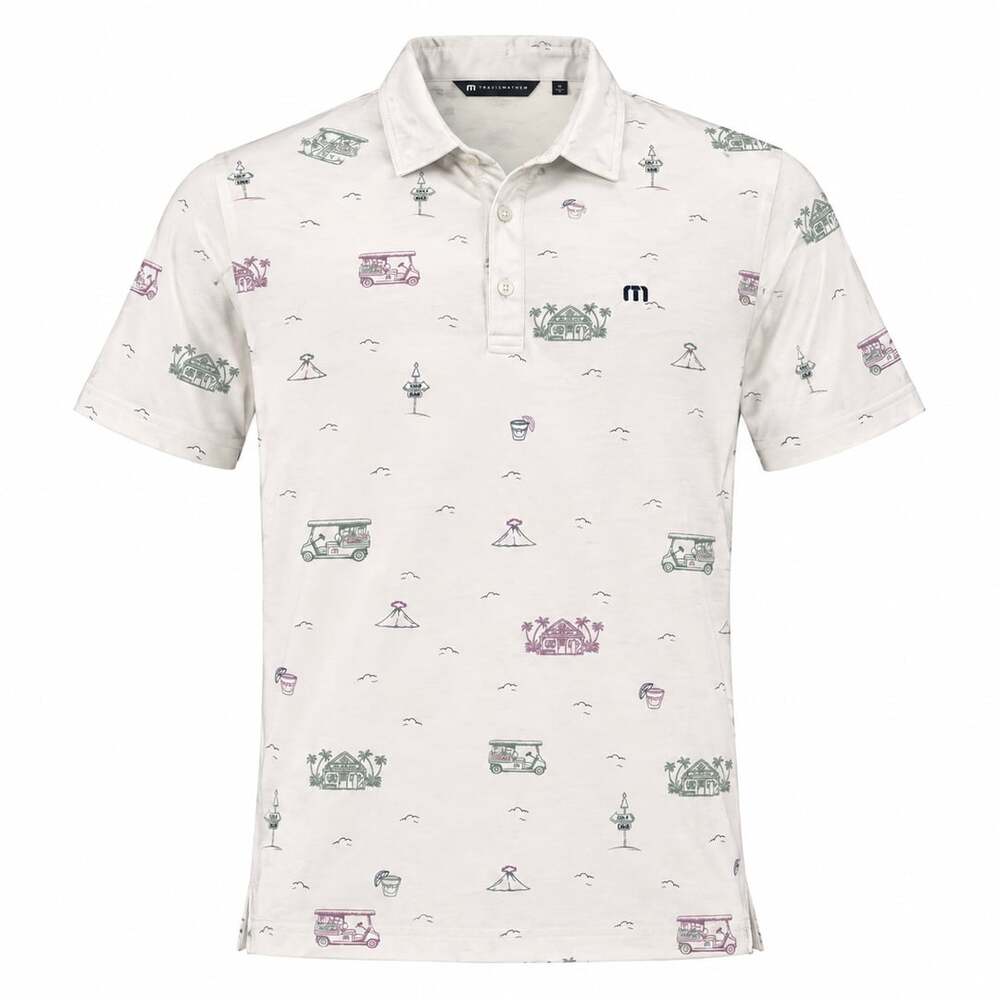 TravisMathew Men's Tiki Mapes Print White Golf Polo Shirt Size L